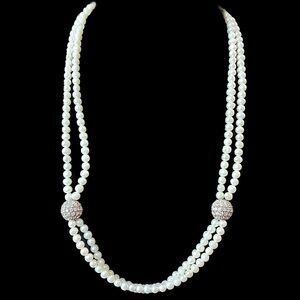 Sterling Silver Freshwater Pearl Rondelle CZ Vintage Necklace